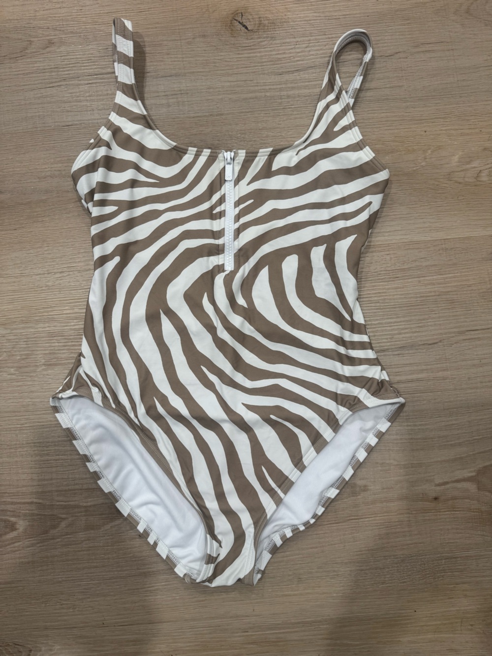 MICHAEL Michael Kors White One-Piece Swimsuit with Subtle Taupe Trim